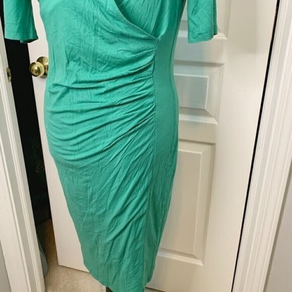 Boden Ruth Faux Wrap Ruched V Neck Casual Half Sleeve Midi Knit Stretch Dress - Picture 4 of 9